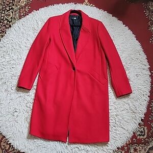 Zara Wool Blend Coat Red Zara Basic Outerwear Peacoat Size Large L Winter Chic